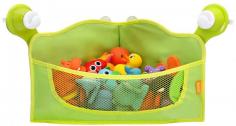 The BRICA Corner Bath Basket is a fun and practical way to store children's bath toys. Pivoting, suction lock suction cups securely attach the basket to any non-porous surface such as tile, fiberglass, or glass. The breathable mesh fabric allows water to drip out and air to flow through the items to prevent mold and mildew. Kids will love to put their bath toys away. .com Keep your child's bath toys organized with the BRICA Corner Bath Basket. This fun and practical organizer features strong suction cups that securely attach the basket to tile, fiberglass, or glass surfaces. Its large, open design and breathable mesh fabric increase airflow, allowing toys to dry quicker to help prevent mold and mildew. For convenience, the basket also includes two hooks for hanging sponges or washcloths. Corner Toy Bath Basket At a Glance: Bath toy organizer mounts to tile, glass, or fiberglass Mesh fabric helps toys dry quickly, preventing mold and mildew Adjustable Push-Lock suction cups swivel to avoid grout lines between tile Hooks for hanging sponges or washcloths Encourages children to put away bath toys The strong suction cups securely attach the basket to tile, fiberglass, or glass surfaces. View larger. The Corner Toy Bath Basket encourages children to put away bath toys. View larger. Compact Organizer Securely Holds Bath Toys Perfect for smaller hands, the BRICA Corner Bath Basket allows children to easily reach all their favorite tub toys. It is designed for hanging in corners to provide plenty of storage without taking up much space. Sturdy Push-Lock suction cups ensure the basket stays put on any smooth, nonporous surface, including tile, fiberglass, and glass. The suction cups swivel so you can avoid mounting over grout lines between tile. Features Mesh Fabric and Fun, Attractive Design This large, bright green basket makes cleanup fun. Children and adults alike will enjoy gathering up toys and tossing them into