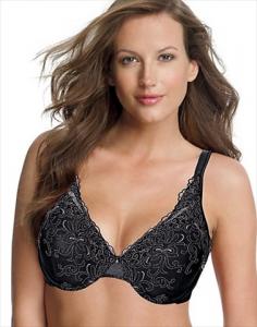 This Playtex bra gives you full support in sizes up to DDD. Plus it's so pretty you'll feel gorgeous whenever you wear it. Features Contoured underwire cups provide naturally curvy shaping. Sleek micro-foam lining aDDs comfy support and coverage. Lush two-tone embroidery lends feminine appeal. Dainty scalloped neckline shows just enough sexy cleavage. (Has faux-diamond charm for a touch of stylish sparkle.). Supportive non-stretch straps stretch/adjust in back. (Plus they're designed to stay up on your shoulders.). TruSUPPORT&trade; bra design offers comfortable 4-way support. Back close has two to three rows of adjustable hooks and eyes. Fabric Content - Nylon Polyester Spandex. Color - Black/Warm Steel Embroidery. Size - 42DDD.