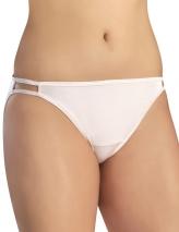Vanity Fair Illumination String Bikini Panties (18108). One of our best-sellers, these sleek and sexy bikini panties are sure to become your everyday favorite! Made of nylon/spandex. Low-rise. Elegant satin trim and elastic at waistline and along leg openings. Moderate rear coverage. Cotton crotch lining for comfort. Sleek, beautiful panty moves with you all day! This style replaces Vanity Fair's discontinued style 46-638. Please note: Rose Water is a fashion color with limited availability.