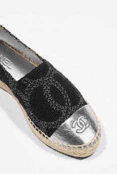 Espadrilles, tweed & lambskin-black & silver - CHANEL