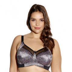 Goddess Kayla Soft Cup Bra (GD6161). This soft cup bra features satin 4-part cups and center panel, with tall, smoothing powermesh sides and back. A sexy animal print is prrrrr-fect for everyday wear. 4-part soft cup shapes the breast tissue for a youthful, rounded look. Encased elastic at top cup panel gives a more custom fit. Side support panels help prevent "side spill" and center breast tissue. Center panel is tall for more coverage and separation. Wide elastic underband gives stability and extra support. Sides and back are tall, and made out of strong powernet to smooth you. Seamless sides have boning for additional support. Wide, cup-centered elastic straps adjust in the back with coated metal hardware. Back coated metal hook-and-eye closure, see Fitter's Comments below for hook count. See matching Goddess Kayla Brief Panty GD6165. Please Note: Hanky Panky Black and Goddess Black are similar colors.