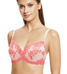 Wacoal Embrace Lace Underwire Bra (65191). This stunning, sexy bra features lavish floral embroidery on the cups, sides and back for an elegant statement. Totally supportive, and shapes you beautifully. Pared down for revealing necklines. 2-part, underwire cups feature transversal seaming for a rounded, natural appearance. Wide inner support slings along sides of cups provide lift. Center panel - has a wide triangle design. Flat, seamless sides are smooth under clothes. Lace-edged, fully adjustable elastic straps adjust in back with coated metal hardware. Back coated metal hook-and-eye closure, see Fitter's Comments below for hook count. Great for average figures, with up to DDD cups. See matching Wacoal Embrace Lace Bikini Panties 64391 and Wacoal Embrace Lace Hi Cut Brief Panty 841191. Please Note: Wacoal offers B cup sizes in Black and Natural Nude only. Please note: Hanky Panky Chai and Wacoal Natural Nude are similar colors. Please Note: Hanky Panky Taupe and Wacoal Cappuccino Mocha are similar colors.
