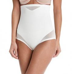 The Miraclesuit Sexy Sheer Shaping, hi-waist brief panty features a look that's 10 lbs lighter in 10 seconds. 84% Nylon, 16% Elastane. Hand wash. Hang to dry. Style 2785.