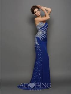 Mermaid Sweetheart Chiffon Sleeveless Rhinestone Court Train Dresses