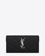 large monogram saint laurent flap wallet in black matelassé leather