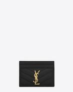 Monogram SAINT LAURENT CREDIT CARD CASE IN Black Grain de Poudre Textured Matelassé Leather