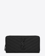 MONOGRAM SAINT LAURENT ZIP AROUND WALLET IN BLACK Grain de Poudre textured MATELASSÉ LEATHER