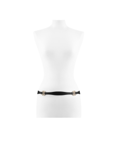 Leather belt, calfskin & gold metal-black - CHANEL