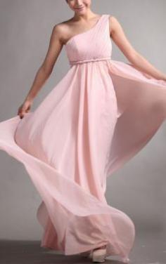 Unique Pink Formal Dress , One Shoulder Women Dresses