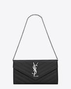 MONOGRAM SAINT LAURENT Small Chain Wallet IN Black GRAIN DE POUDRE TEXTURED MATELASSÉ LEATHER