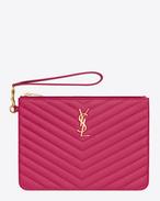 MONOGRAM SAINT LAURENT Pouch in Lipstick Fuchsia MATELASSÉ LEATHER