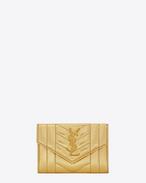Small MONOGRAM SAINT LAURENT Envelope Wallet in Gold Mixed Matelassé Metallic Leather