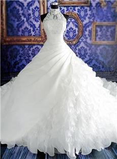  Charming High Neck Pearl Chapel Train Wedding Dress - Elegant Wedding Dresses : styledress.co.nz