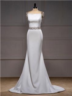  Sexy Trumpet/Mermaid Square Floor-Length Sleeveless Sweep Train Ivory Backless Wedding Dress - Cheap Wedding Dresses  : styledress.co.nz