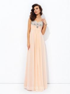 A-Line/Princess Sleeveless Spaghetti Strap Beading Chiffon Floor-Length Dresses