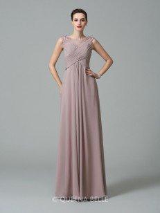 A-Line/Princess Scoop Sleeveless Ruched Floor-Length Chiffon Bridesmaid Dresses