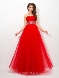 Ball Gown Strapless Sleeveless Floor-Length Beading Net Dresses