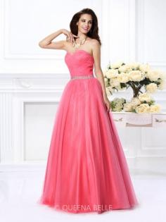 Ball Gown Sweetheart Sleeveless Pleats Beading Floor-Length Satin Dresses