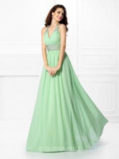 A-Line/Princess V-neck Sleeveless Beading Floor-Length Chiffon Dresses
