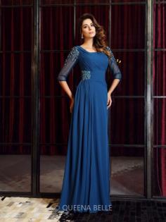 A-Line/Princess 1/2 Sleeves Square Chiffon Floor-Length Ruched Dresses