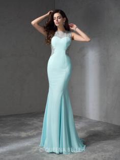 Trumpet/Mermaid Jewel Sleeveless Sweep/Brush Train Beading Chiffon Dresses