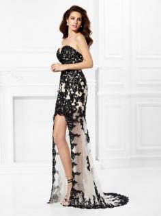 A-Line/Princess Sweetheart Sleeveless Lace Asymmetrical Elastic Woven Satin Dresses