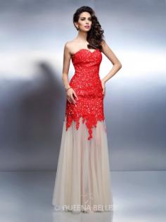 A-Line/Princess Sweetheart Sleeveless Applique Floor-Length Net Dresses