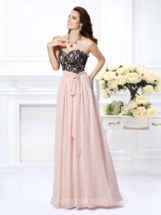 A-Line/Princess Sweetheart Sleeveless Lace Floor-Length Chiffon Dresses