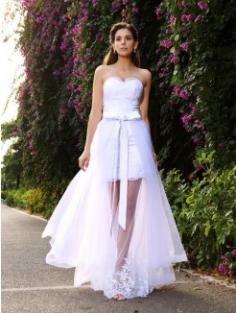Trumpet/Mermaid Sleeveless Floor-Length Sweetheart Applique Tulle Wedding Dress