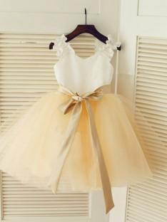 Straps Ball Gown Floor-length Tulle Flower Girl Dresses with Sash/Ribbon/Belt