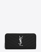 SAINT LAURENT Monogram Matelassé D monogram Zip Around Wallet in Black Grain de Poudre Textured Matelassé Leather f