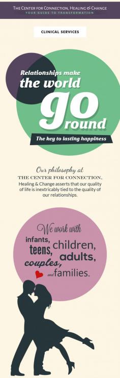 At The Center for Connection, Healing & Change, we work with families, couples, infants, children and teens, offering our positive and effective clinical services. We will help you in exploring the ways in which your relationship experiences will get the shape with your loved ones.