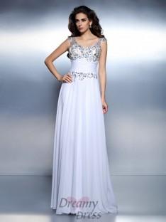A-Line/Princess Scoop Chiffon Long Dress