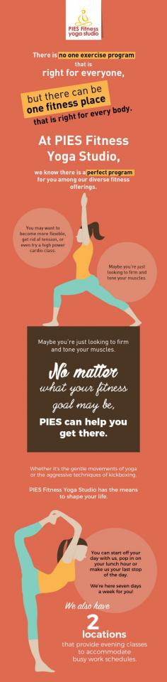 Take your fitness to a new level with the effective fitness training programs offered by the skilled trainers of PIES Fitness Yoga Studio. We offer more than 80 fitness and yoga classes every week. To know about our fitness programs and to book your class, visit our website.