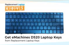 Get the top quality replacement keys for your eMachines D520 laptop at very reasonable prices from Replacement Laptop Keys. Here, you will get a full key replacement kit which includes a key cap, hinge clip and rubber cup. 