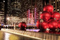 Christmas decorations and Radio City at night