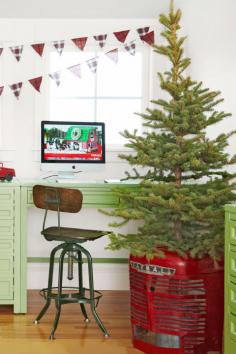 A tractor grill takes the place of a tree skirt in Serena Thompson's home.