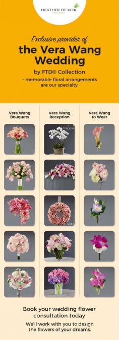 To make your wedding day special, choose from a range of Vera Wang wedding flowers at Heather De Kok. Here, we provide vera wang bouquets, vera wang reception flowers, and vera wang to wear.