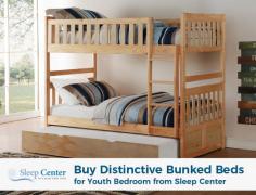 Looking for the finest quality and unique bunkbeds online for your kids? End your search with Sleep Center. Here, you will be provided with bunkbeds that are designed with kid’s needs in mind. We have many designs in bunkbeds like complete bunkbed with twin over twin, twin over full, and many more. 