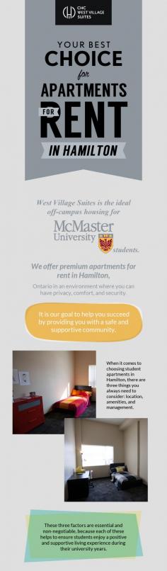 When it comes to furnished apartments for rent, Hamilton students prefer a rental space that is compete with everything that's needed. If you are in search of such housing, just come to West Village Suites as our housing is equipped with all the necessary amenities under the supervision of professional on-site staff. 