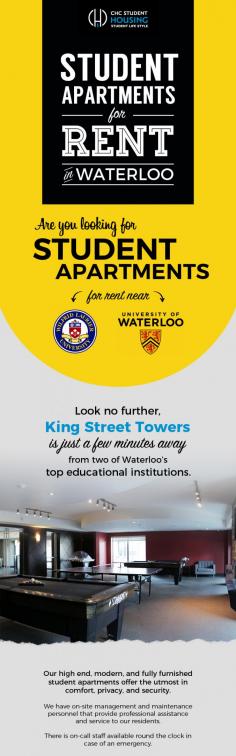 Rent fully furnished student apartments with King Street Towers. By living here, students will be able to enjoy several amenities, both indoor and outdoor, that add value to their personal as well as academic well being. For further details, visit our website!