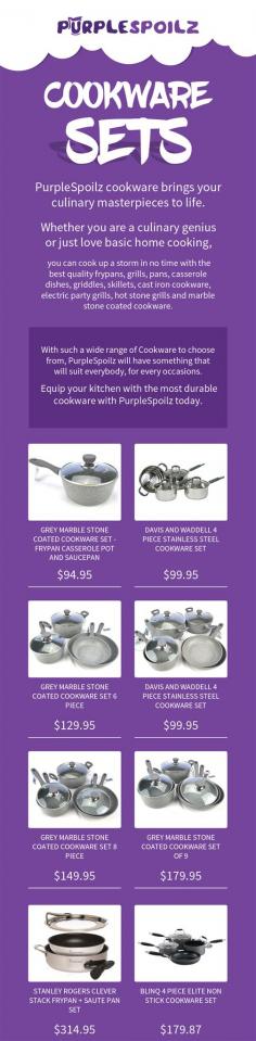 Equip your kitchen easily with the most durable cookware with PurpleSpoilz today. We have a range of quality and affordable cookware sets of the top notch brands that suit your style and budget. Free Shipping over $75.