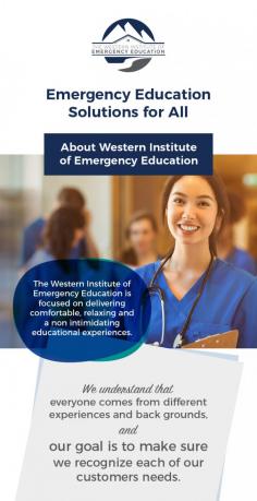 Create a positive experiential learning environment to educate our community with The Western Institute of Emergency Education’s lots of courses. Our courses include heath care courses, youth courses, safety courses, instructor courses and more. 