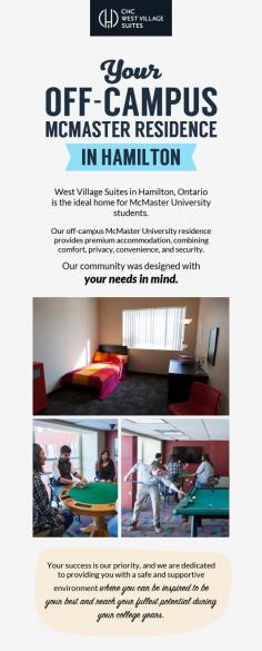 Looking for superior housing near McMaster University? Visit West Village Suites.  Our housing is just a 15 min walk to the university or a 5 min bike or car ride. Also, we provide parking space for students who drive their own vehicles. 

