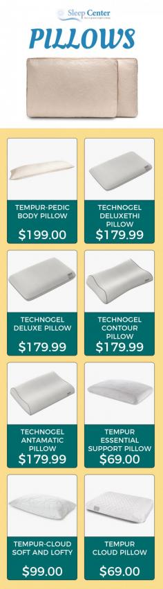 Shop for Tempurpedic and Technogel pillows online at the best prices from Sleep Center. Our pillows never lose their position and are perfect for any sleeping position.