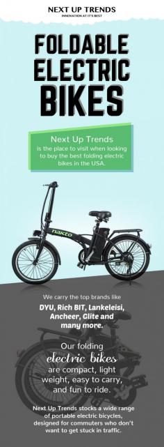 At Next Up Trends, we offer foldable electric bikes to let you travel with comfort & style. Our foldable e-bikes can be easily tucked and stored when not in need. Free shipping with the lowest price guarantee!