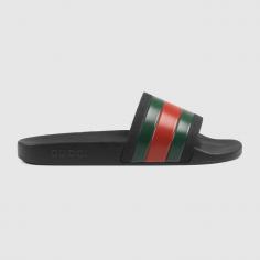 Gucci slide - black with green and red web rubber strap