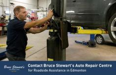 Get in touch with Bruce Stewart's Auto Repair Centre for affordable roadside assistance in Edmonton, which includes lockout service, boosting, flat tire changes, gas delivery, and towing.