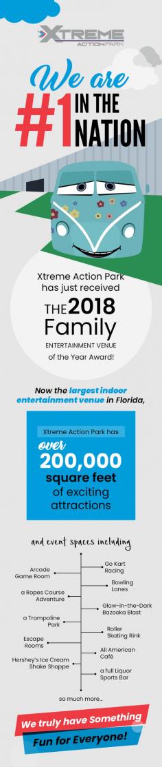 Xtreme Action Park is the Largest Indoor Entertainment Venue in Florida! Inside over 220,000 sq. feet, we have several exciting attractions and unique event spaces for everyone.