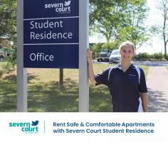 Want to rent a safe and comfortable student apartment near Fleming College? Look no further than Severn Court Student Residence. We have furnished suites with private bedrooms and bathrooms, a living room, dining area, and fully-equipped kitchen.